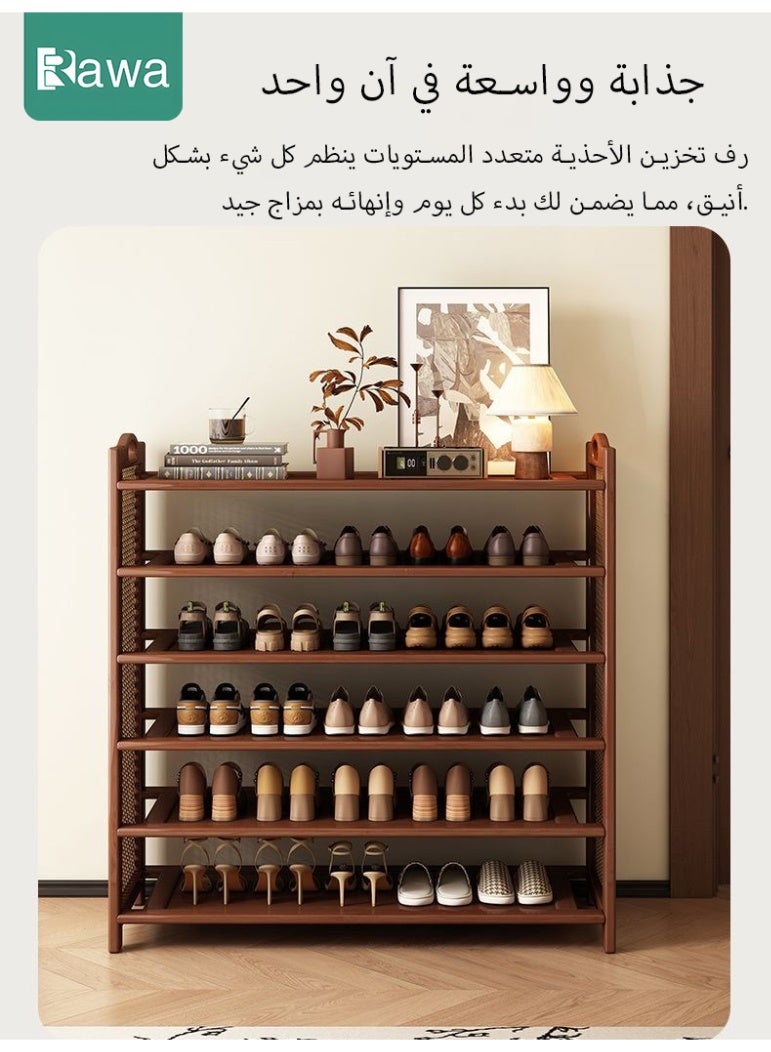 روعة رف أحذية من 6 طبقات، خزانة تخزين أحذية من الخيزران للمدخل، منظم أحذية كبير قائم بذاته، مناسب للممرات والممرات وغرف المعيشة (83x70x21 سم) - Image 2